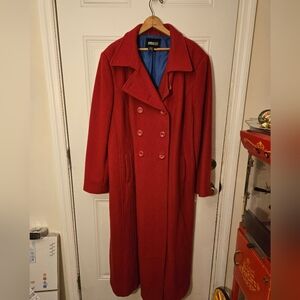 Metrostyle Red Overcoat Womens Size 20 Buttons Pockets Wool Polyester